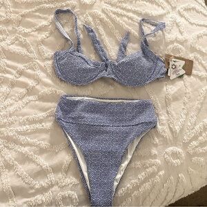 New Berlook Blue and White Textured Bikini Set Swimwear